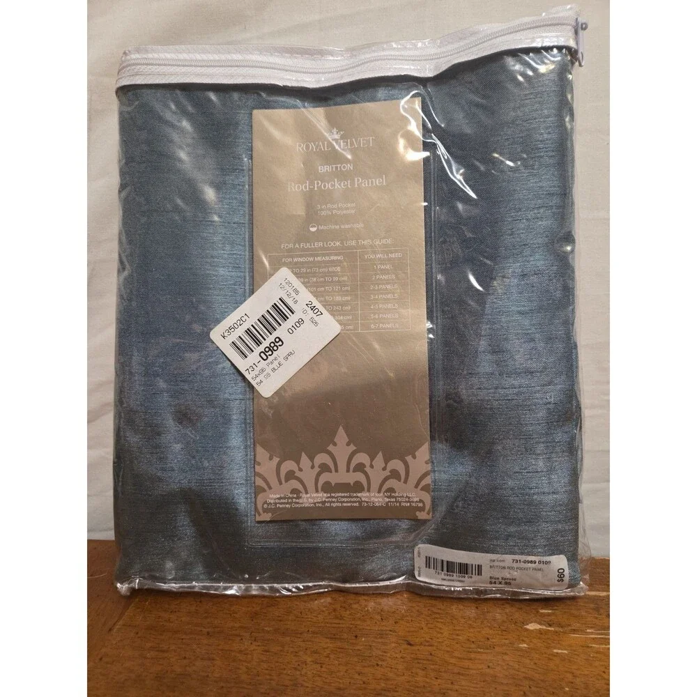 Royal Velvet Britton Teal Blue 54 In X 95 In Rod-Pocket Panel Polyester New